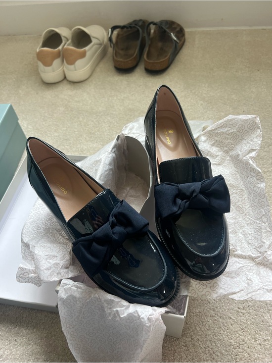 Bandolino Shoes - Bandolino Navy Patent Loafers with Bow Accent